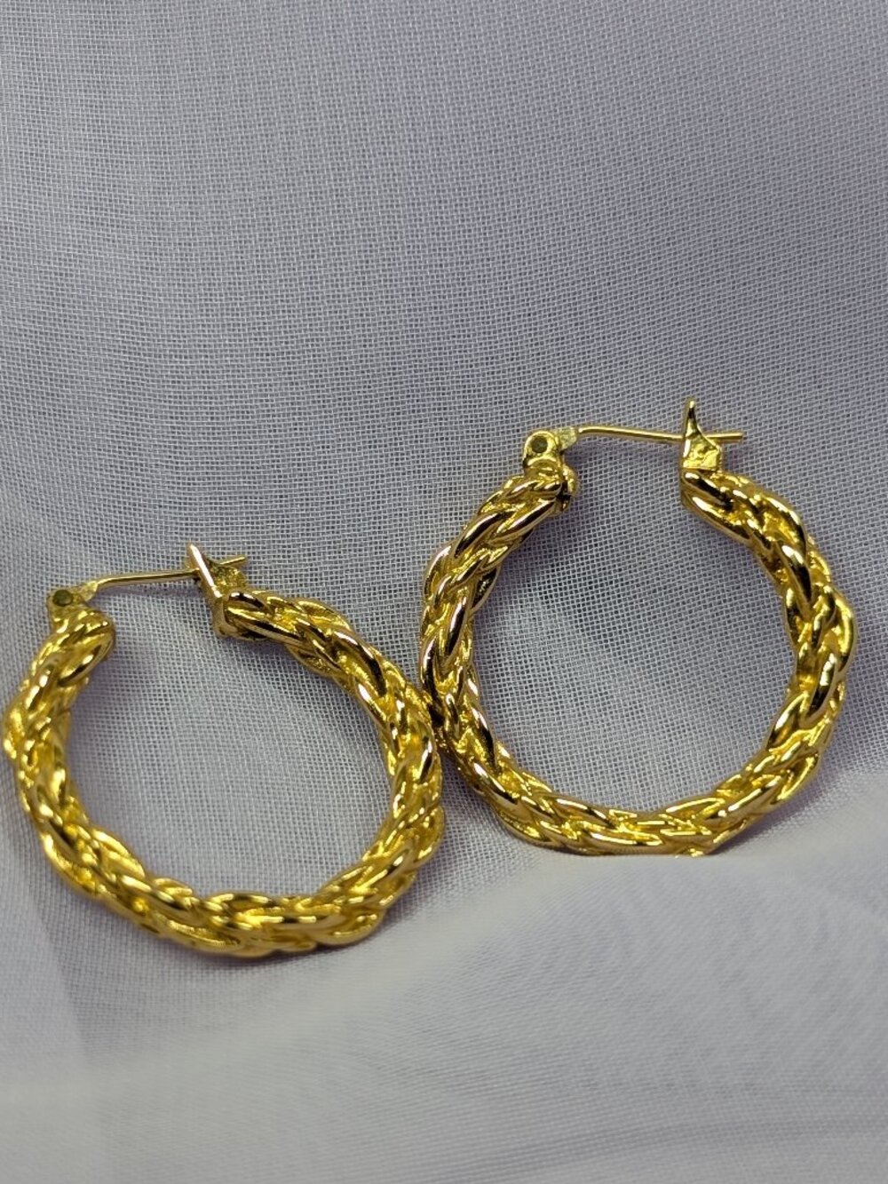 Gold Tone Braided Hoop Earrings, Lever Back